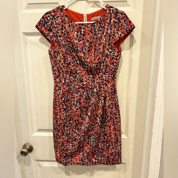 Eliza J Womens Dress Pink Orange Size 4 Sheath Short Sleeve Satin‎ Polyester - Picture 1 of 8